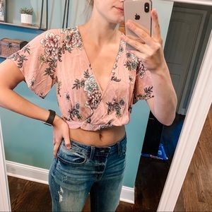 Xhilaration Pink Floral Crop Top - S